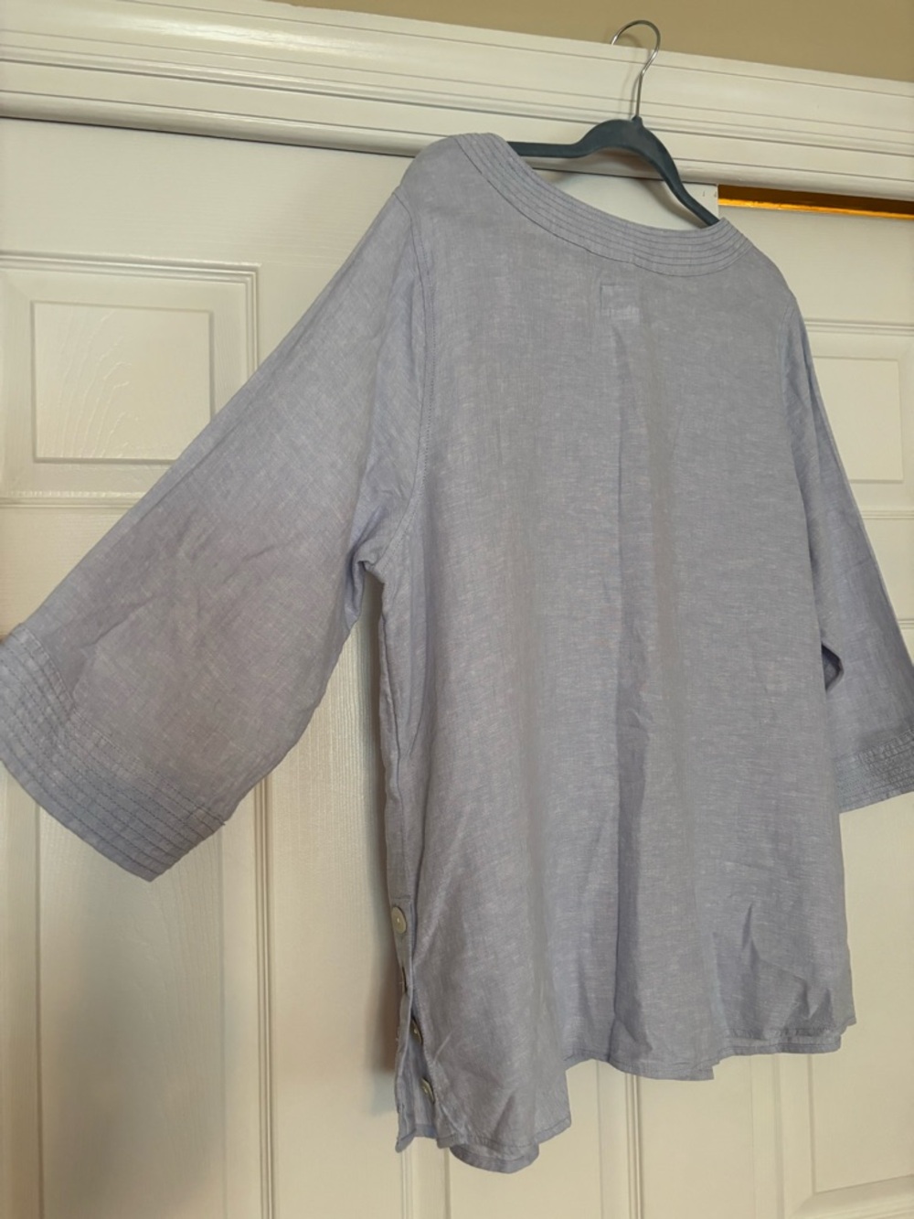 Sigrid Olsen Light Blue V-Neck Tunic with Side Button Detail - Picture 7 of 11